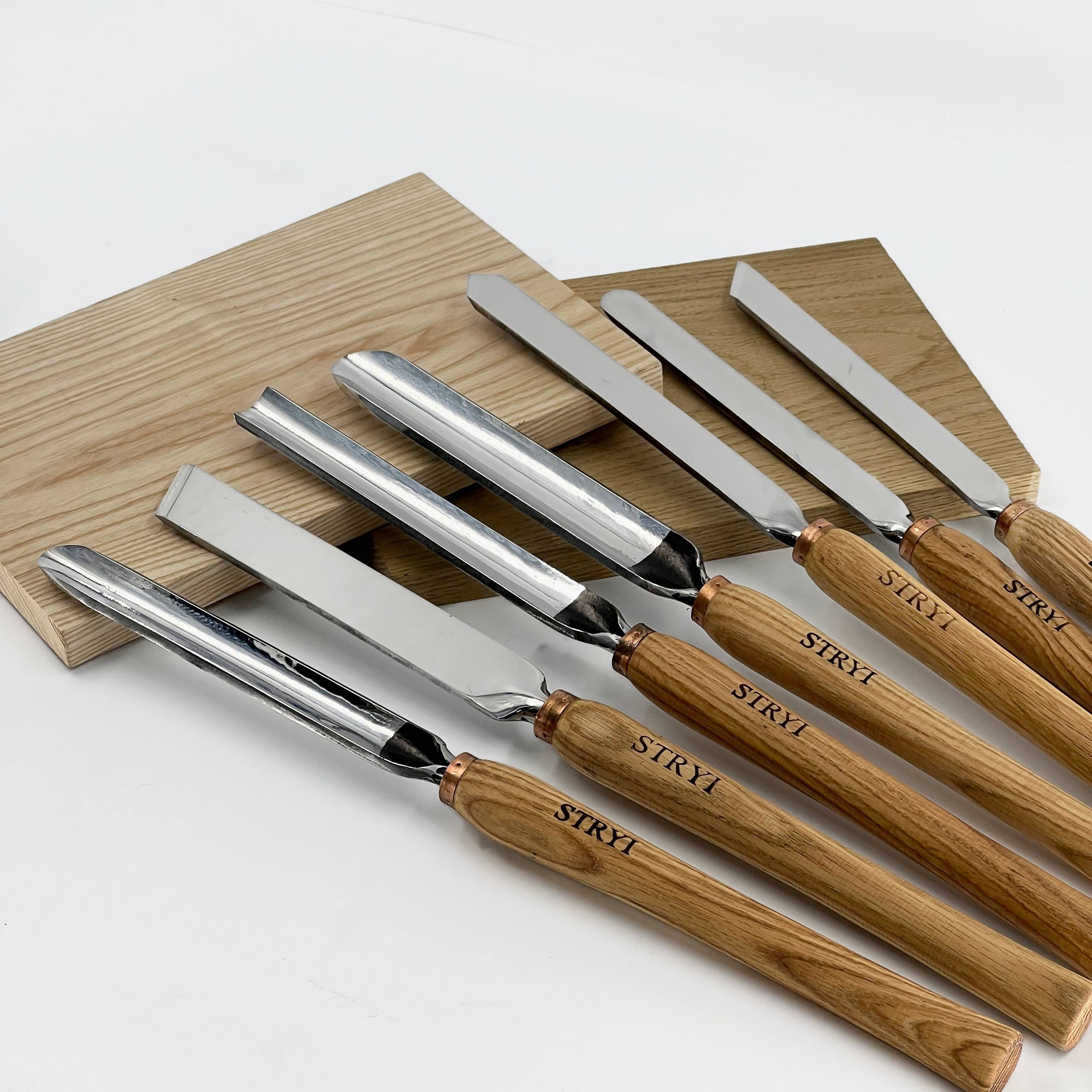 Wood carving set of 7 Wood turning tools STRYI Profi in roll-case, Lathe tools