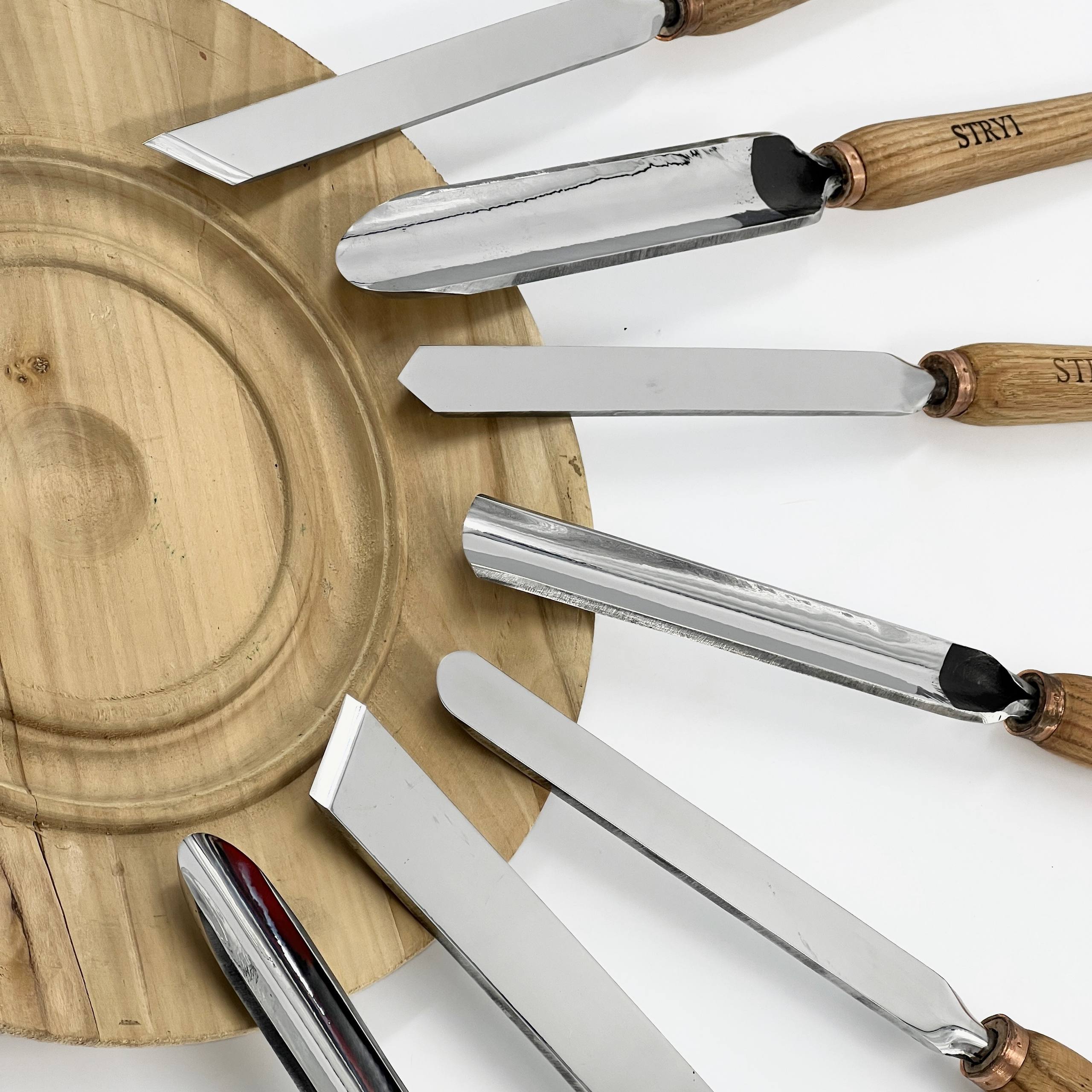 Wood carving set of 7 Wood turning tools STRYI Profi in roll-case, Lathe tools