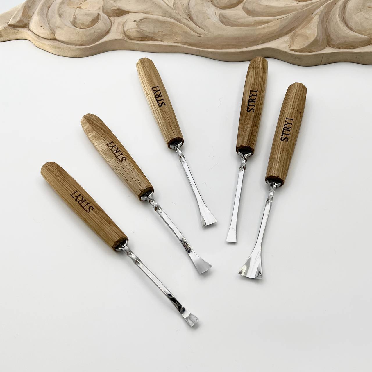 Fishtail Gouges set STRYI MAESTRO, Detailing Chisels set, Relief carving