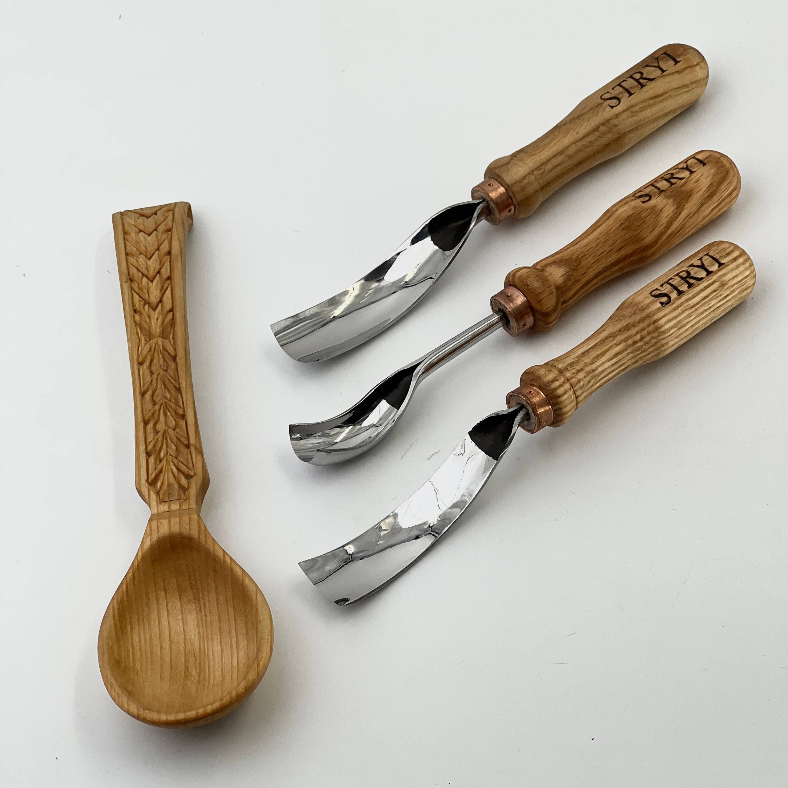 Set of 3 Bent Gouges STRYI Profi for Spoon &Bowl Carving