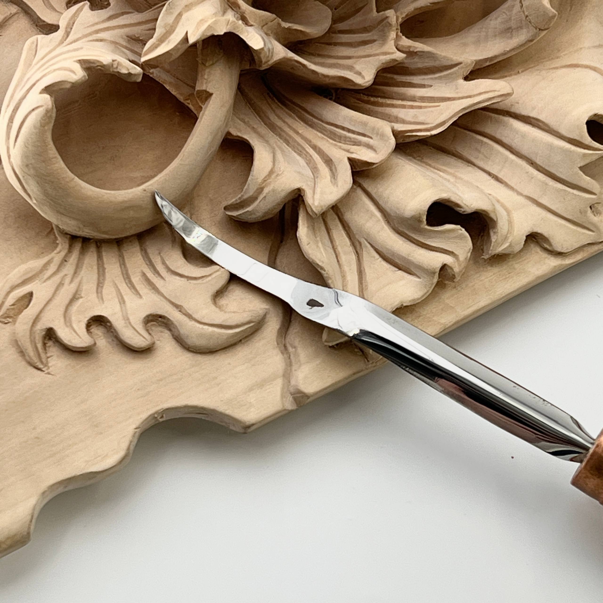 Langes Hakenwerkzeug STRYI Profi zum Reliefschnitzen, Detaillierungsmeißel zum Querschneiden, Reliefschnitzwerkzeug