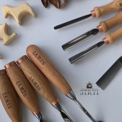 Versatile Wood Chisel Set STRYI Profi, Toolset for Detailed Carving, Chip carving kit