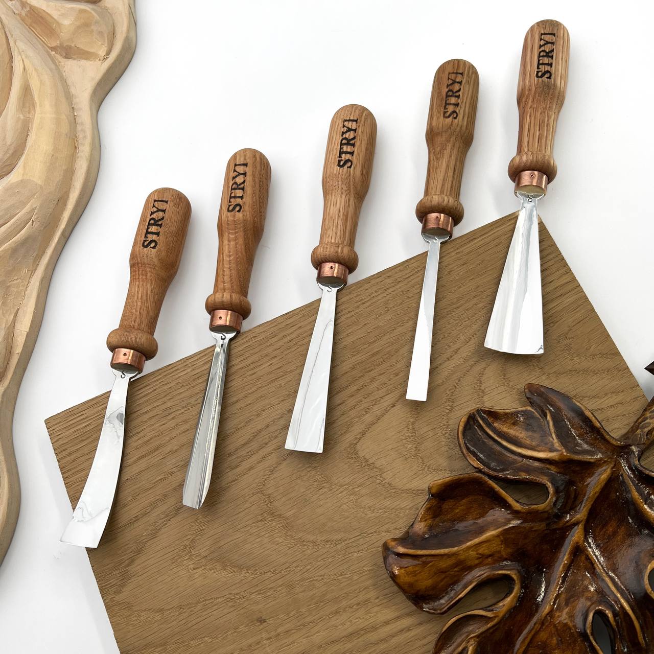 STRYI 5-Piece Hand-Forged Relief Carving Chisel Set, 3mm Professional Woodworking Tools