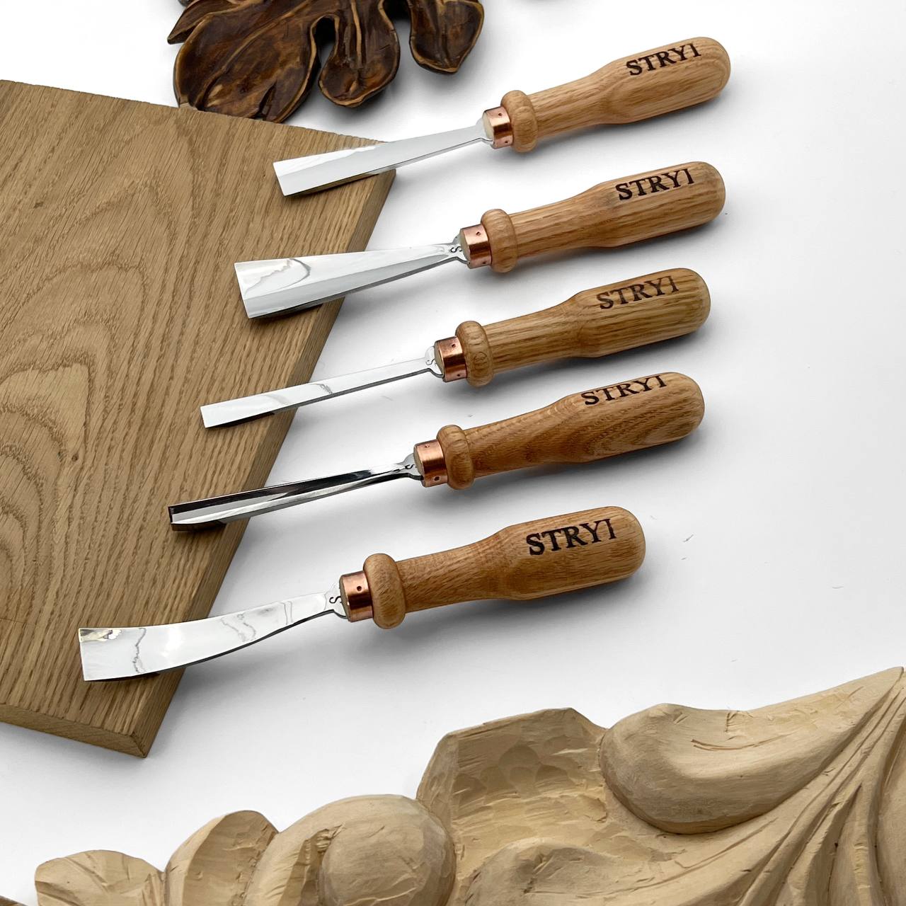 STRYI 5-Piece Hand-Forged Relief Carving Chisel Set, 3mm Professional Woodworking Tools