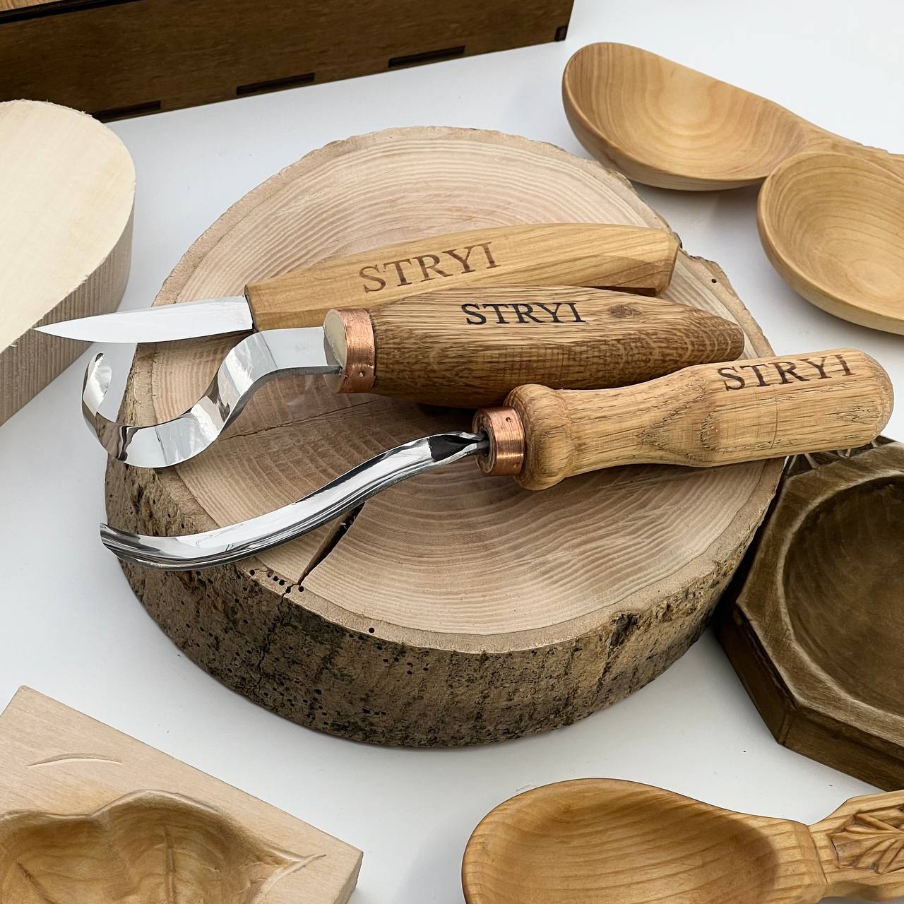 Spoon carving kit, Wood carving kit 3 pcs STRYI Profi, Carving tools, Hook knife, Spoon making