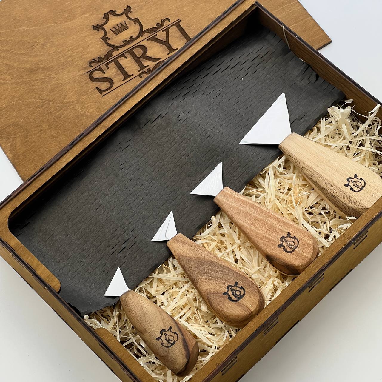 Juego de cuchillos de cola de golondrina para tallar madera en estuche enrollable, cuchillos triangulares