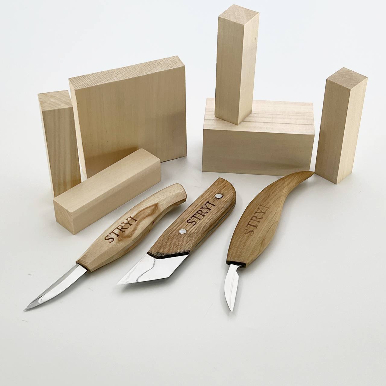 Wood Carving Knives set of 3pcs STRYI Profi in Storage Wooden Box