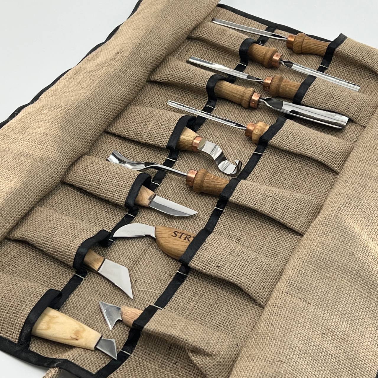 Holzschnitzwerkzeug-Set 12-tlg. Meißel und Hohleisen STRYI Profi, Werkzeuge für Holzschnitzerei, Holzbearbeitungsset