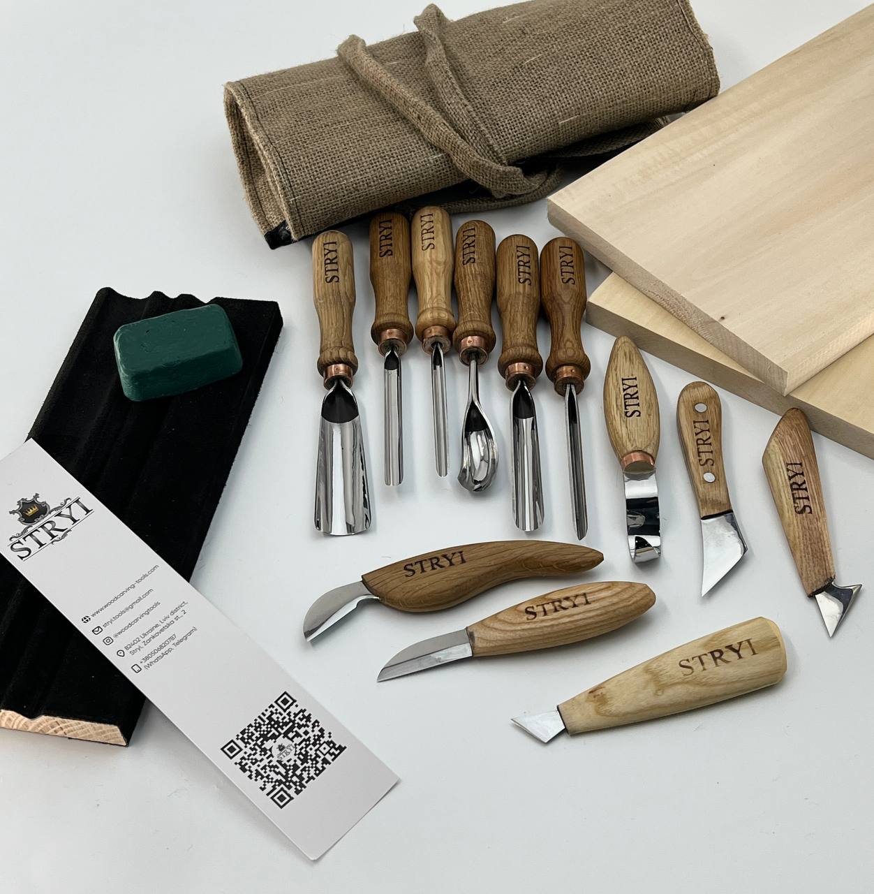 Holzschnitzwerkzeug-Set 12-tlg. Meißel und Hohleisen STRYI Profi, Werkzeuge für Holzschnitzerei, Holzbearbeitungsset