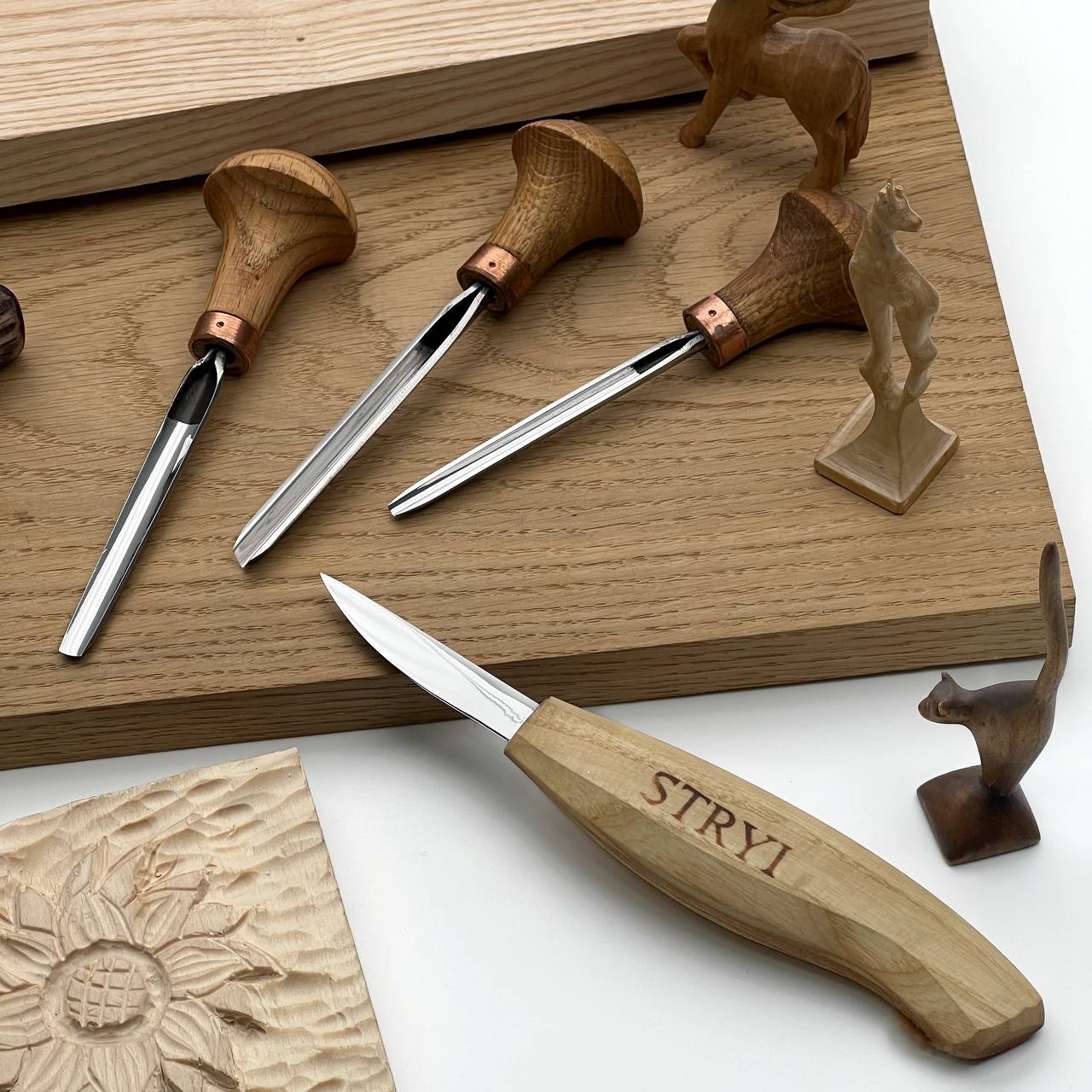 Grundlegendes Holzschnitzfiguren-Werkzeugset, 4-teiliges STRYI-Holzschnitzwerkzeug, Schnitzset, Set zum Schnitzen von Figuren