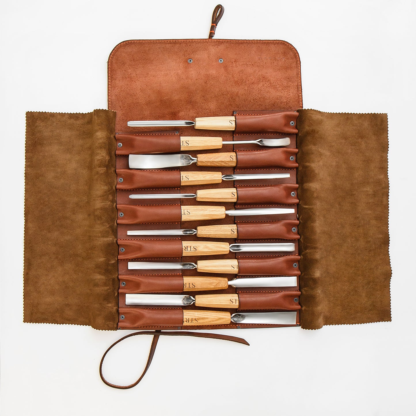 Wood carving kit for relief carving in leather case, 12pcs STRYI Profi, Chisels set, Gouges set