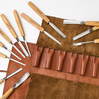 Juego de herramientas para tallar madera en estuche de cuero, 12 piezas STRYI Profi