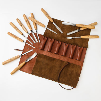 Wood carving kit for relief carving in leather case, 12pcs STRYI Profi, Chisels set, Gouges set