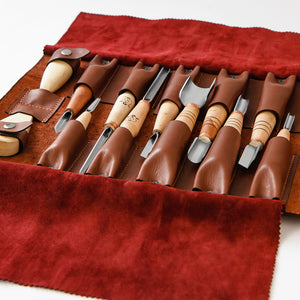 Starting set for woodcarving in leather roll-case, basic 12 tools kit, STRYI-AY Profi