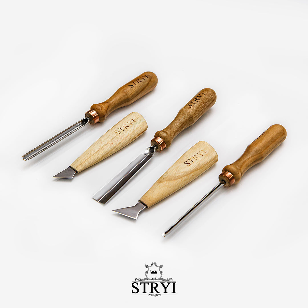 Basic wood carving toolset for relief carving, 5pcs STRYI Profi, Carving kit