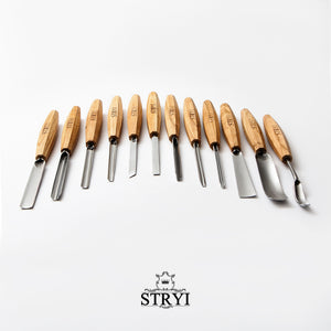Wood carving tools set for relief carving 12pcs STRYI Profi