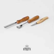 Load image into Gallery viewer, Kuksa, Spoon and cup Carving tools set 3pcs,  STRYI Profi, Bowl gouge, Kuksa carving, Spoon making