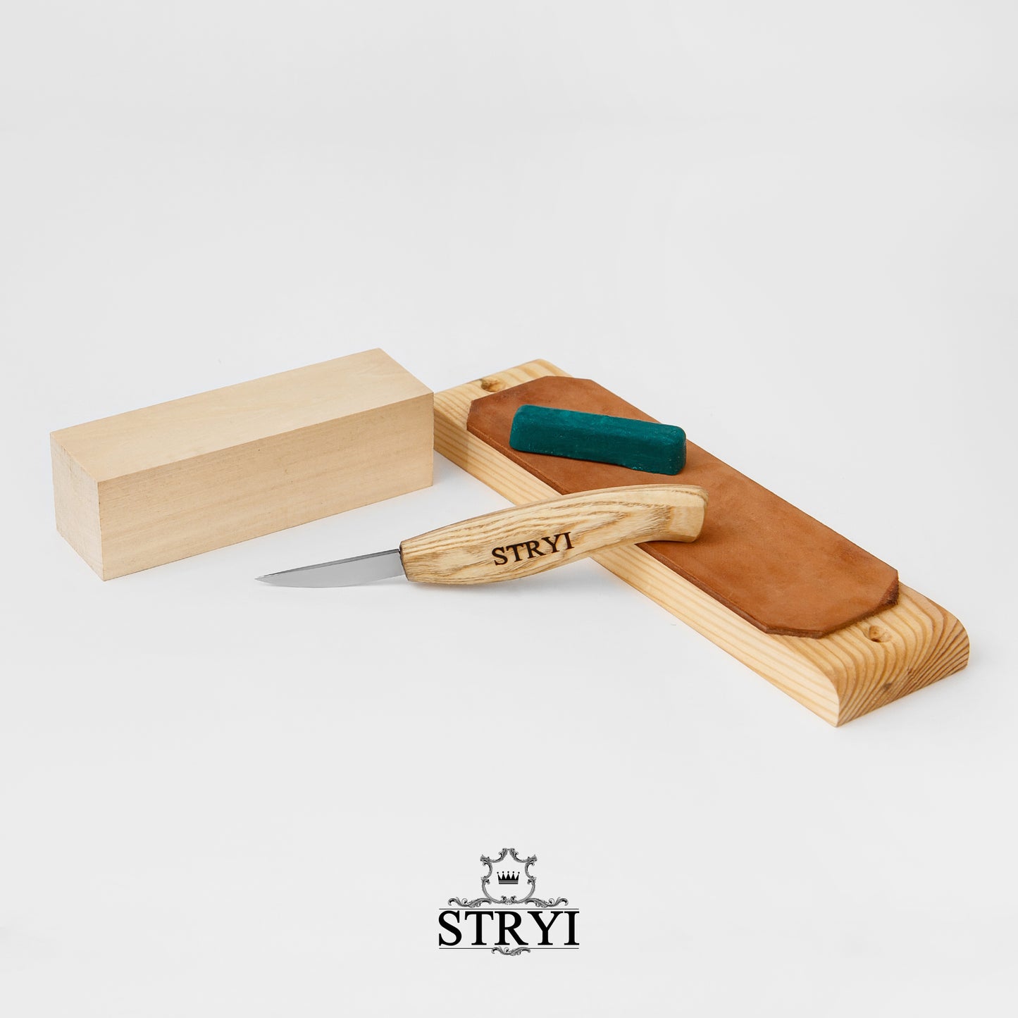 Must Have - Kit para tallar figuras - cuchillo con pieza en blanco de tilo STRYI Start