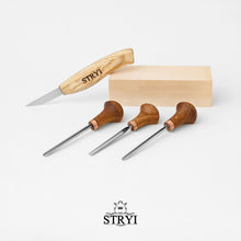 Load image into Gallery viewer, Full wood carving tools kit for small figures with basswood blank STRYI Start