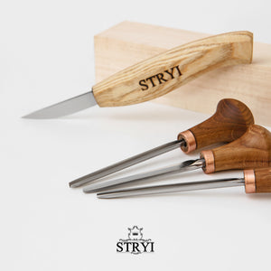 Vollständiges Holzschnitzwerkzeugset für kleine Figuren mit Lindenrohling STRYI Start