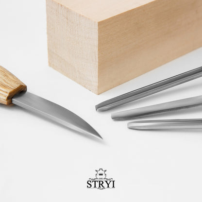 Kit completo de herramientas para tallar madera para figuras pequeñas con pieza en blanco de tilo STRYI Start