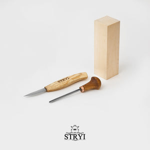 Wood carving set STRYI Start for making small figures for beginner, whittling figurines, detailing chisels
