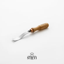 Load image into Gallery viewer, Long bent gouge 5 profile, woodcarving tools STRYI, carving gouge, carving background, hand forged tools