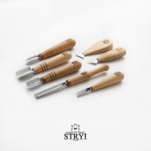 Load image into Gallery viewer, Wood carving set of 7 tools for chip carving STRYI Profi