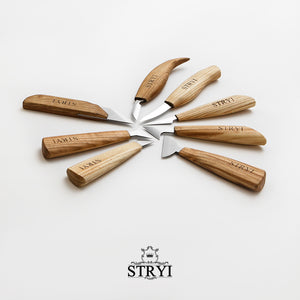 Woodcarving knives set STRYI Profi  of 8pcs for woodcarver, carving toolset, knives for woodworking