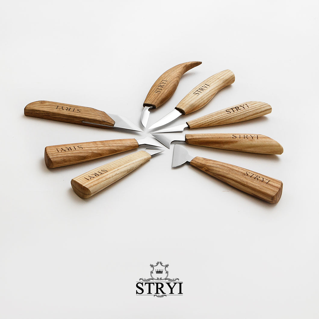 Woodcarving knives set STRYI Profi  of 8pcs for woodcarver