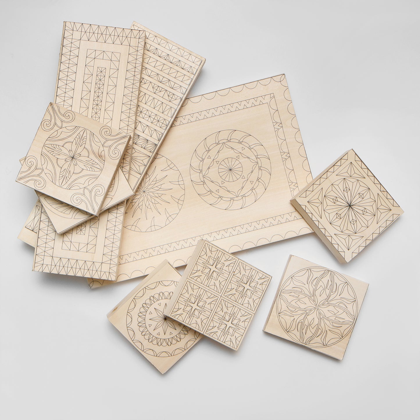 Basswood blanks set, 9pcs,  printed with carving patterns