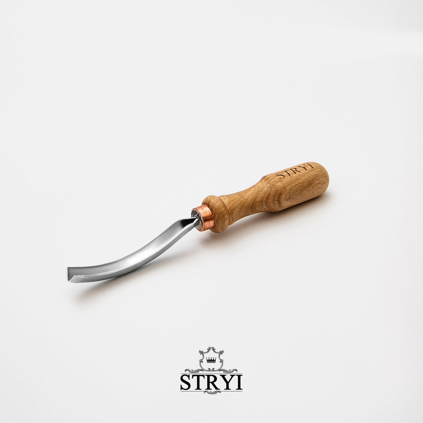 Long Bent V-parting Chisel STRYI Profi #, 60 degrees, V-parting chisel, Relief carving