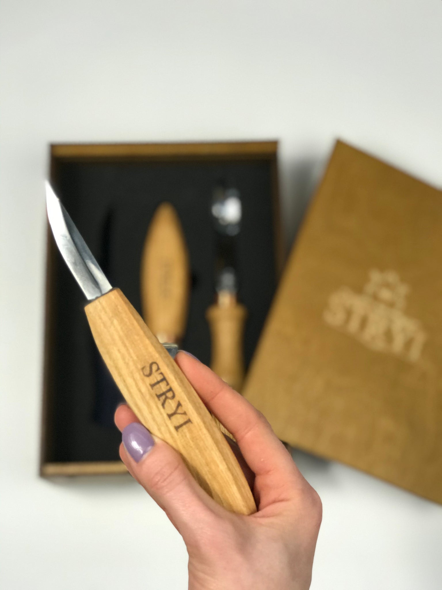 Spoon carving toolset, crockery woodcarving set 3 pcs STRYI Profi, car –  Wood carving tools STRYI