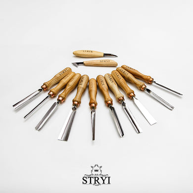 Woodcarving tools set 12pcs STRYI Profi for relief and for chip carving