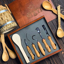 Load image into Gallery viewer, Spoon carving toolset 5pcs  STRYI Profi in wooden gift box, kuksa gouges, bowl carving, gift for young man
