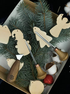 Juego de juguetes navideños, espacios en blanco para la creatividad, decoración navideña de madera