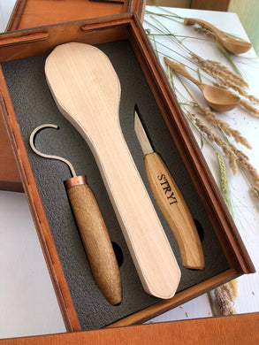 Juego de herramientas para tallar cucharas 2 piezas en caja de madera, STRYI Start