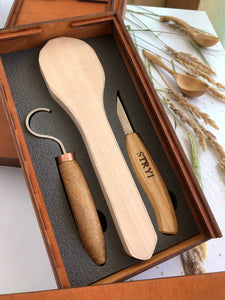 Spoon carving tools set 2pcs in wooden box, STRYI Start, carving set for teenager, gift for junior boy
