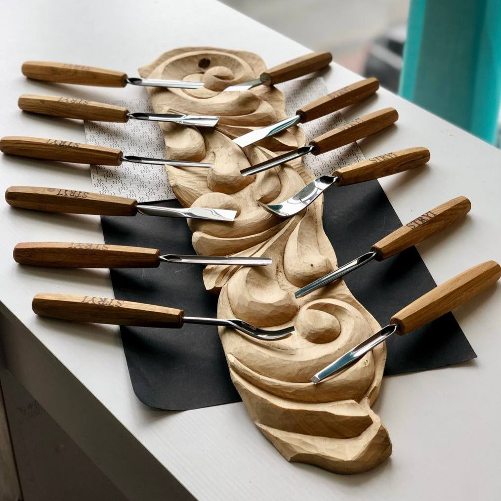 Wood carving tools set for relief carving 12pcs STRYI Profi, Gouges set, Chisels set, Gift for carver