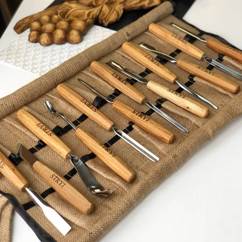 Wood carving tools set for relief carving 12pcs STRYI Profi – Wood carving  tools STRYI
