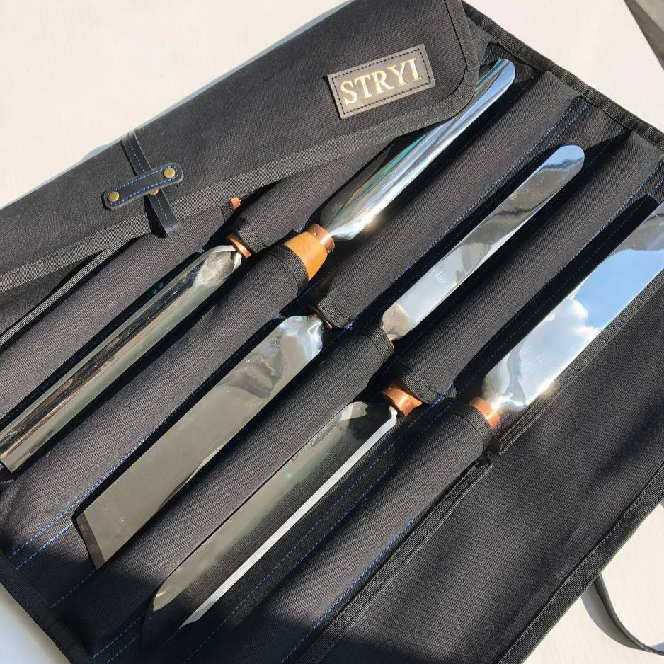 Wood carving set of 7 Wood turning tools STRYI Profi in roll-case