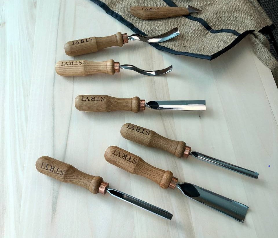 Wood Carving Tools Set 7pcs Chisels and Gouges STRYI Profi, Tools for Wood Carving Professional Carving Tools Wood Working Tool Box