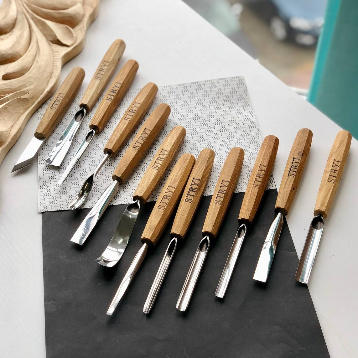 Wood carving tools set for relief carving 12pcs STRYI Profi, Gouges set, Chisels set, Gift for carver