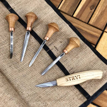 Load image into Gallery viewer, Carving tools set of 5 pcs in roll-case for whittling STRYI