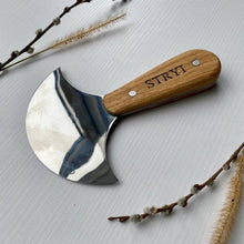 Load image into Gallery viewer, Leather Round Knife STRYI Profi 110mm diameter. Half-moon knife.