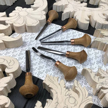 Cargar imagen en el visor de la galería, Juego detallado de tallado en relieve de 6 herramientas de palma STRYI Profi, juego de herramientas para tallar y tallar figuras en lino